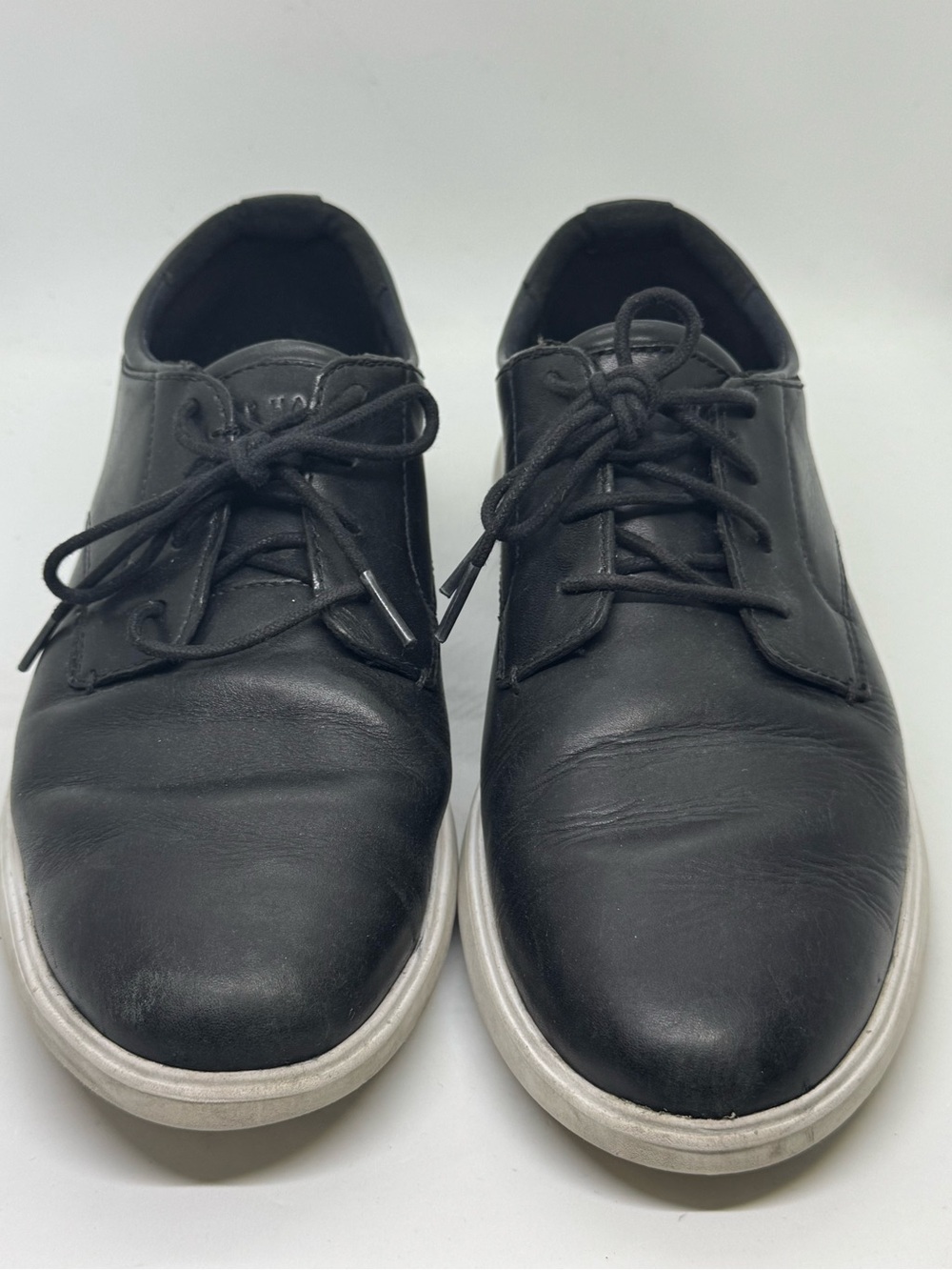 Cole Haan Black Leather Lace-Up Oxfords with White Soles